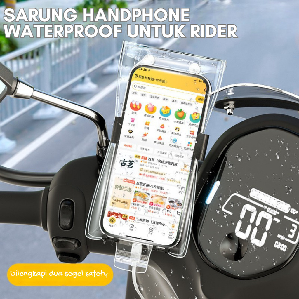 SARUNG HP PLASTIK PVC WATERPROOF / COVER HP WATERPROOF ANTI AIR DENGAN SEGEL ATAS BAWAH UNTUK MOTOR