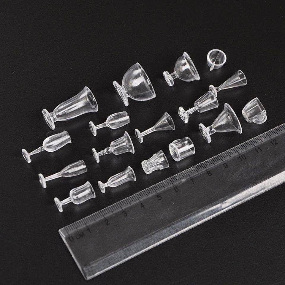 17PCS/Set Doll Kitchen Toys Model Transparent Miniature Goblet Simulation Cookware Mini Cup Ice Crea