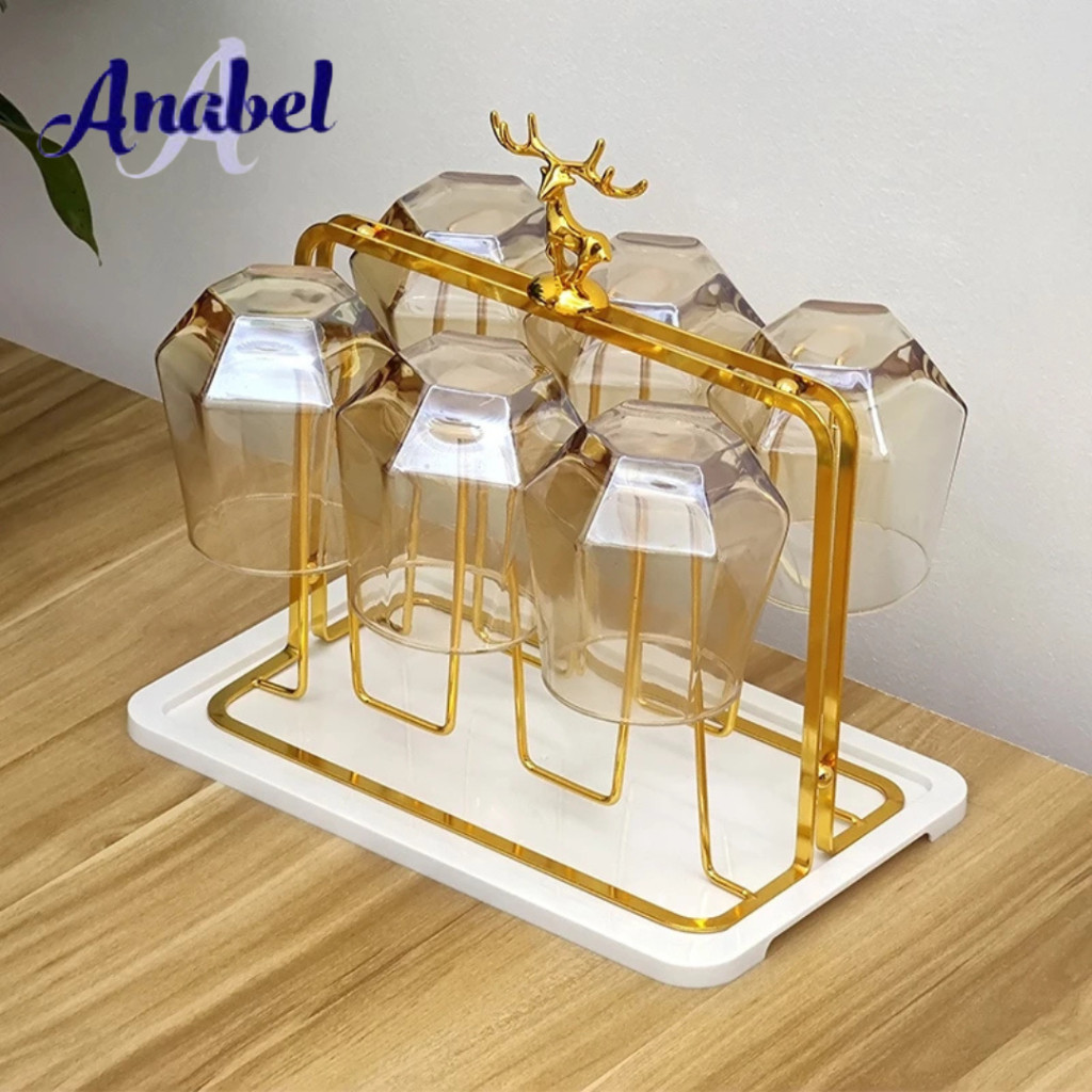 ELMO Tempat Gelas Gantung Bahan besi Pengering Gelas / Rak Gelas Gantungan Bergaya Mewah