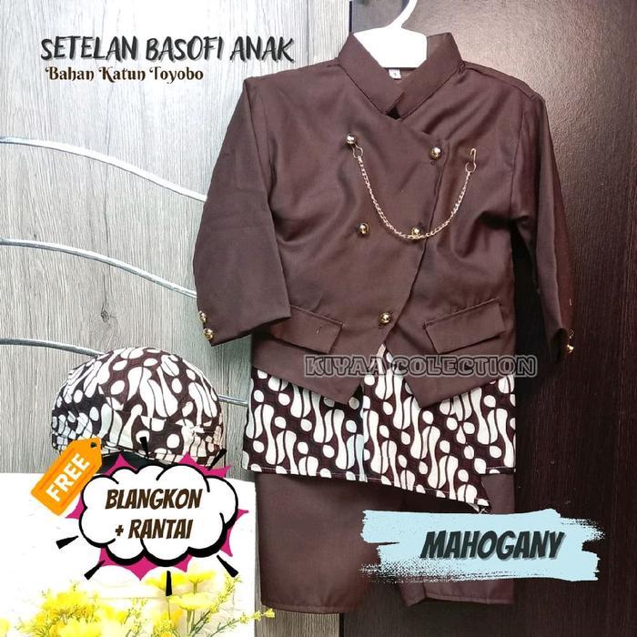 SETELAN BASOFI ANAK PREMIUM / BESKAP ANAK / BAJU ANAK ADAT JAWA (FREE BLANGKON) - MAHOGANY, Bayi (0-