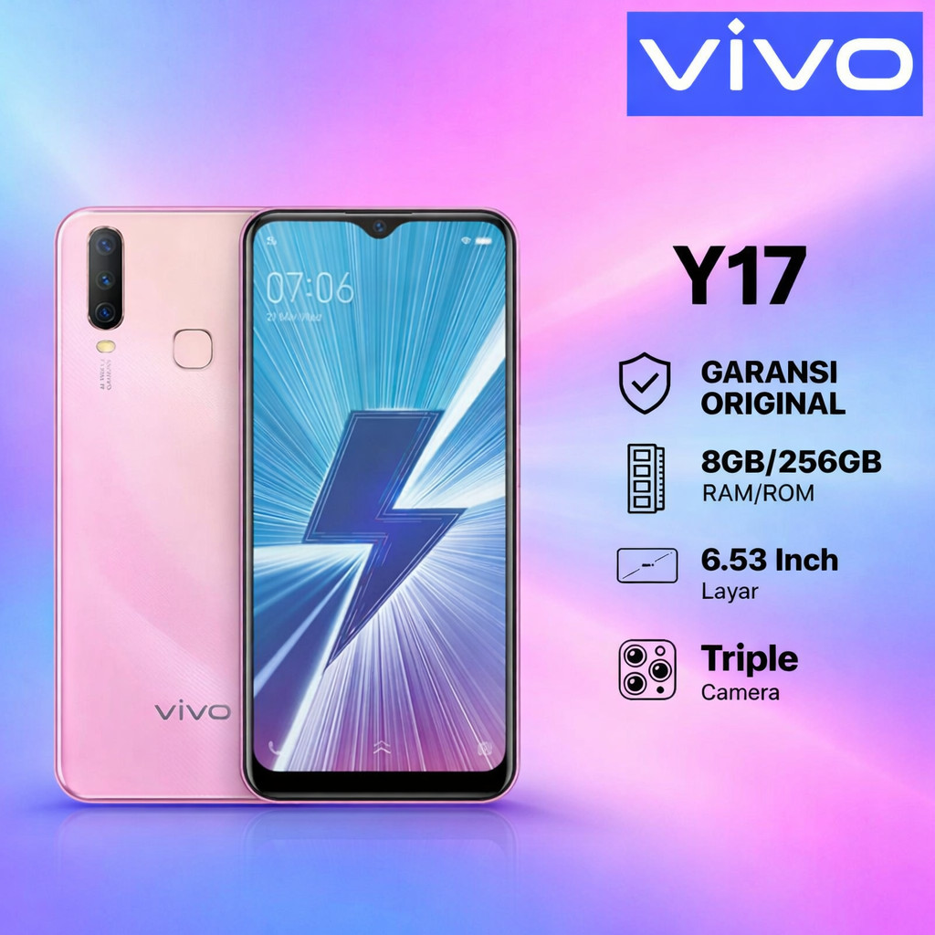 HP VIVO Y17 • 8GB RAM • 256GB Penyimpanan • Layar 6,35” FHD+ • Dual SIM • Garansi Toko 1 Tahun • Gam