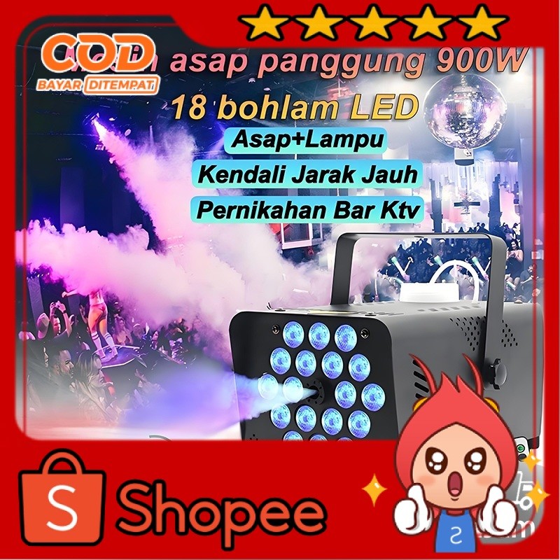 Mesin asap panggung 900W LED RGB lampu sorot panggung alat fogging Disko portable asap warna warni