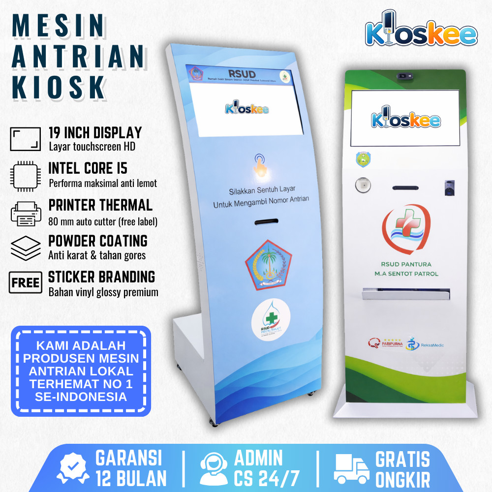 Kioskee Mesin Antrian Kiosk Touchscreen 19" Free Sotware Anjungan Pendafaran Mandiri Antrian Puskesm