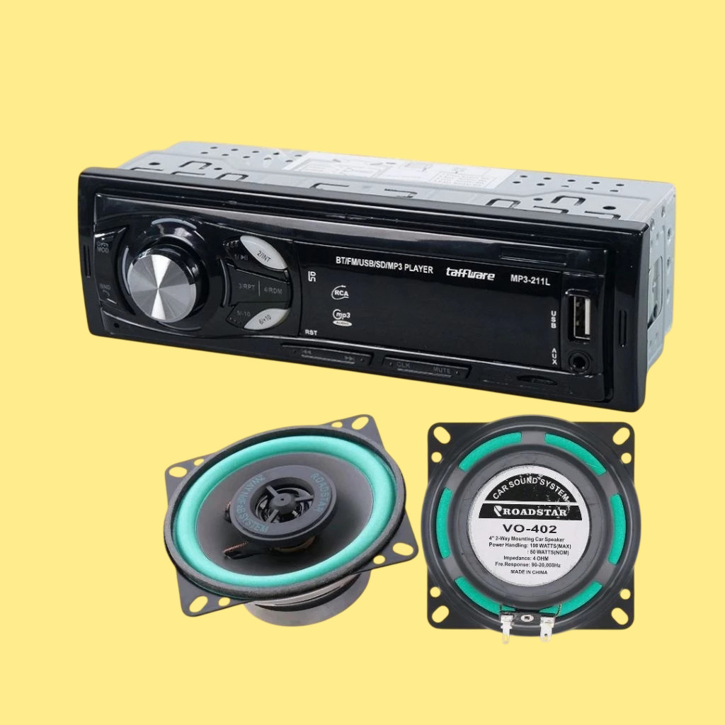 Paket Tape Mobil Taffware S211L dengan Speaker Roadstar 4inch Two Way 2pcs - Bluetooth, Car audio  m