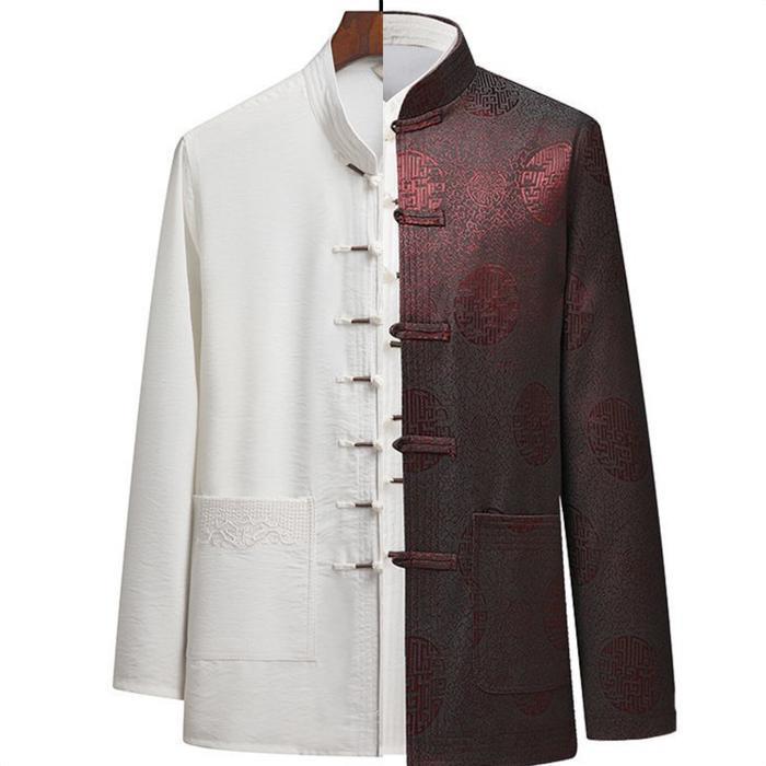 GS-27 M-4XL Atasan pria impor baju sangjit pria cheongsam pria atasan - Navy, L Terlaris