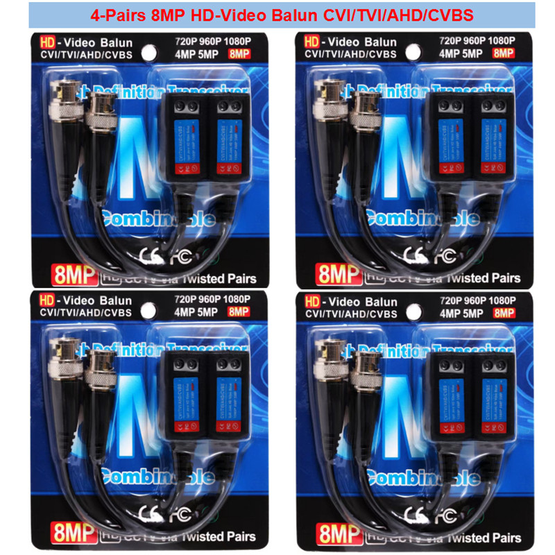 4 pairs8MP Single Channel HD Passive Video Balun BNC UTP Twistpair Balun connector