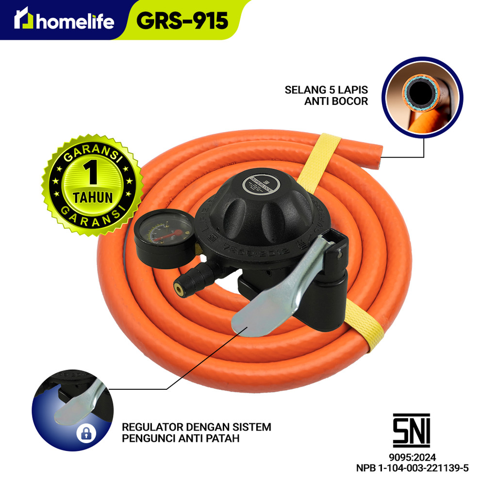 homelife Paket Regulator Superlock 01 Klik + Selang (GRS-915) Regulator Kompor Gas Superlock Regulat