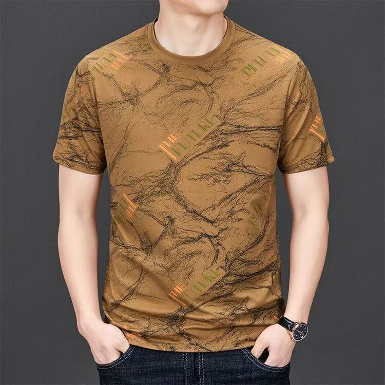 Kaos Pria Cetak Fashion Baru Kaos Sutra Es Atasan Pendek