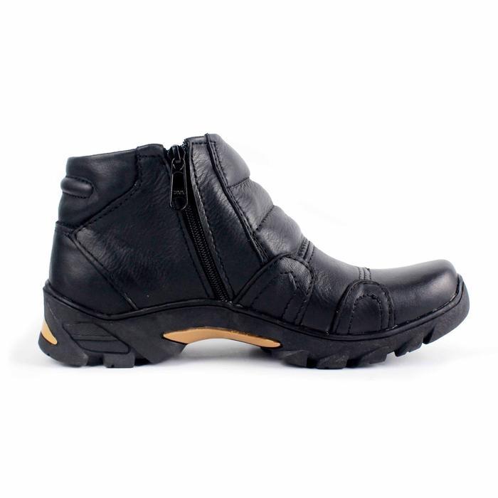 Sepatu Boots Pria Kulit Asli - Sepatu Boots - Sepatu Biker Pria Karet - Hitam, 39