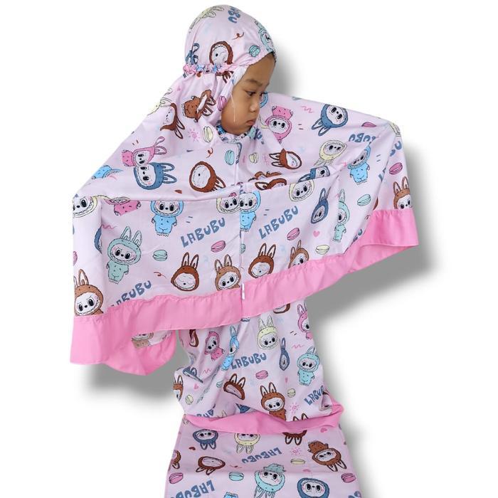 Mukena Anak Labubu Umur 2-10 Tahun Bahan Katun ada Tas dan Sajada - k, S (2-4)Thn
