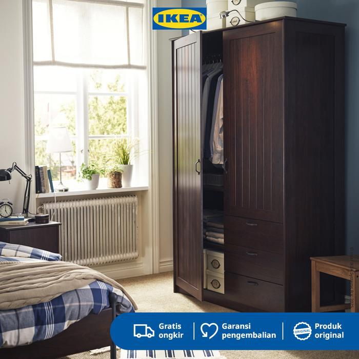 IKEA MUSKEN Lemari Pakaian 2 Pintu dan 3 Laci Cokelat 124x60x201 cm