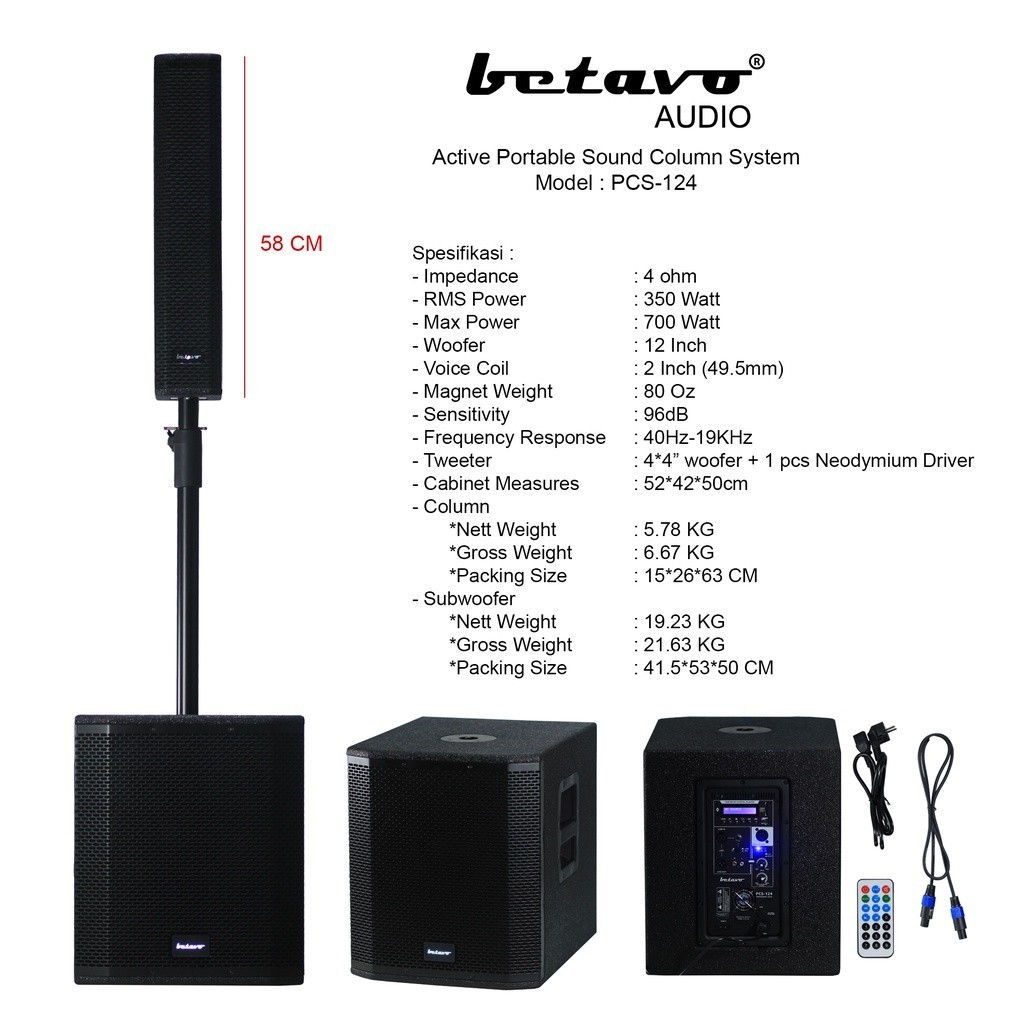 Active Portable Sound Column System Betavo PCS-124