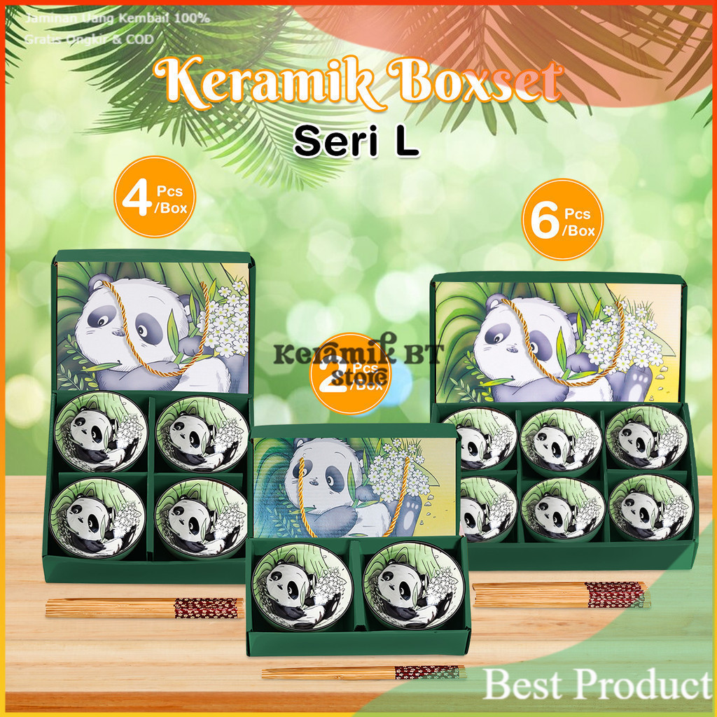 Hampers Parcel Gift Set Keramik Mangkok Boxset Seri-L keramik Souvenir Mangkok set Pola Panda Style/