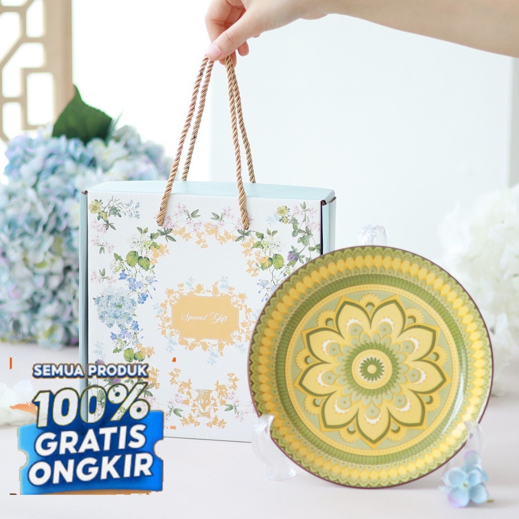 Golden Hampers Piring Set Premium Gift Set Piring Keramik Premium/ Biru Hijau Oranye Ungu