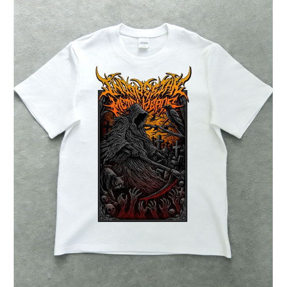 Vampire Kingdom Kaos Lengan Pendek Death Reaper Putih T-shirt Distro Metal Artwork Katun 24s Plastis