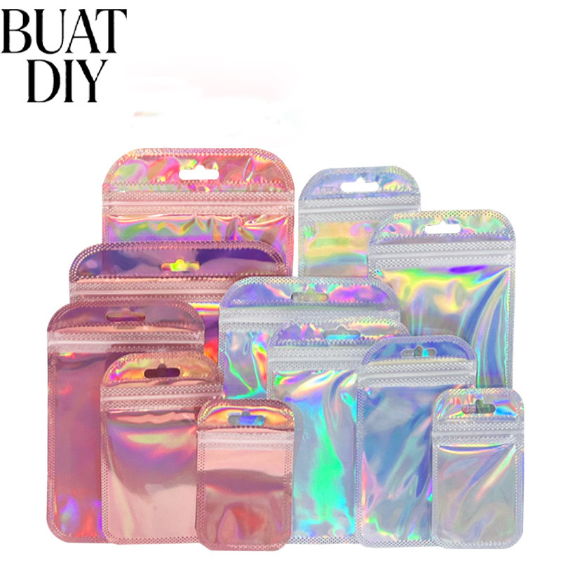 10pcs Plastik Ziplock Hologram - Hologram Holographic Souvenir Aksesoris Klip Zipper Ziplock Bening 