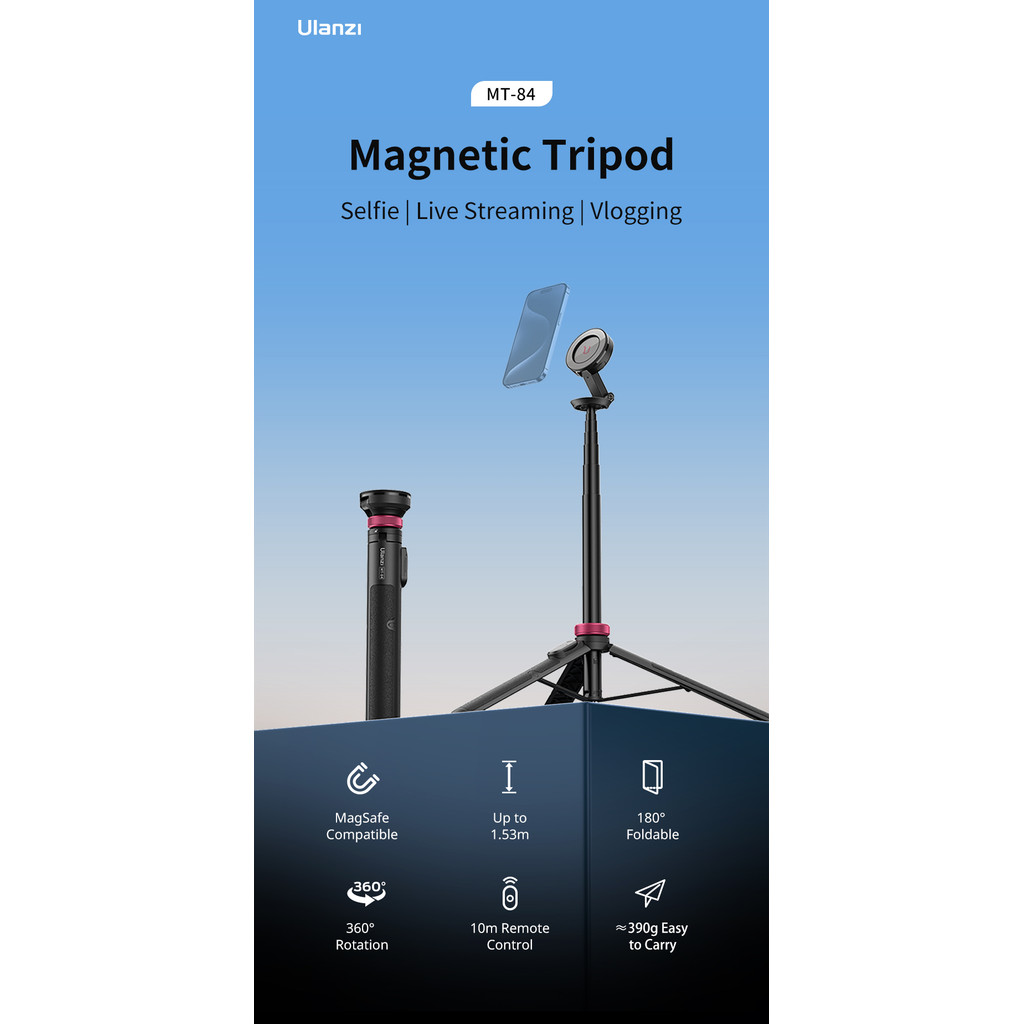 Ulanzi MT-84 Magnetic Tripod Portable Selfie for iPhone 15 14 13 Pro Pro Max for Live Streaming Vlog