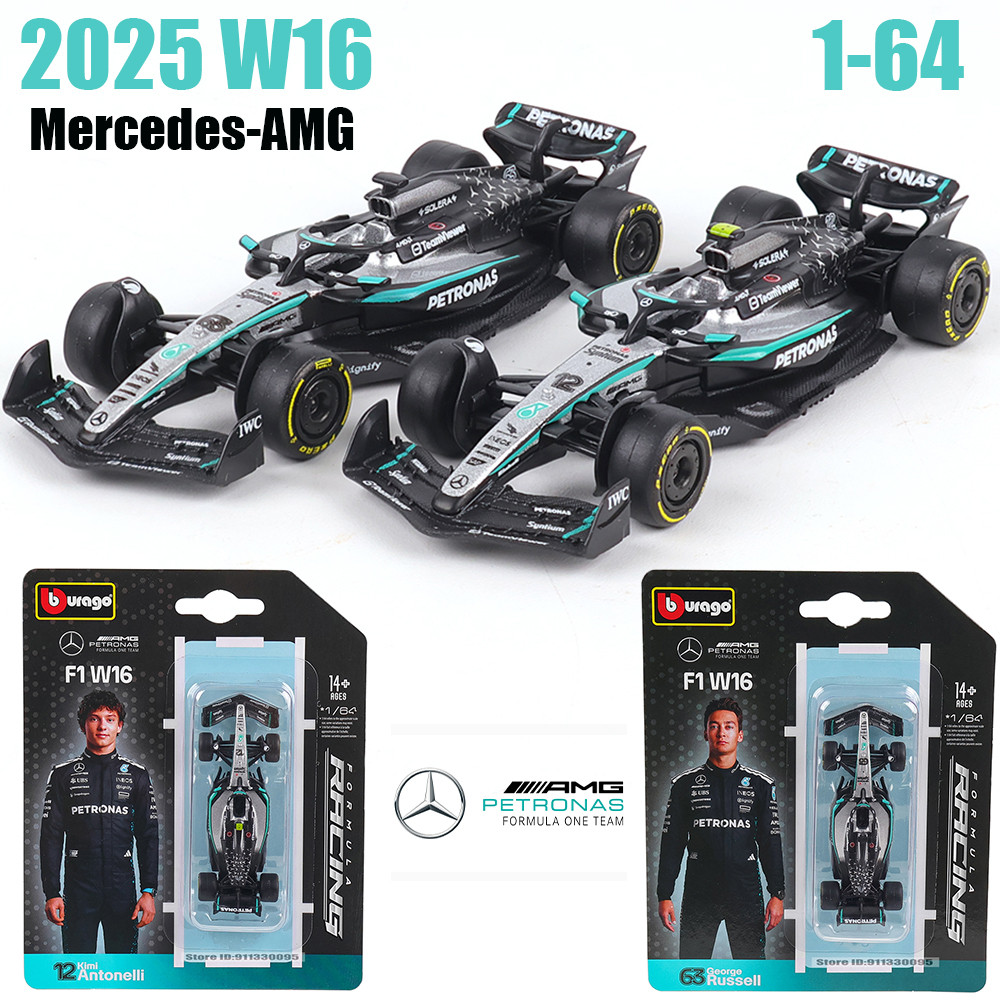 Bburago 1:64 Mercedes-AMG 2025 F1 W16 #63 George Russell #12 Kimi Antonelli car model series childre