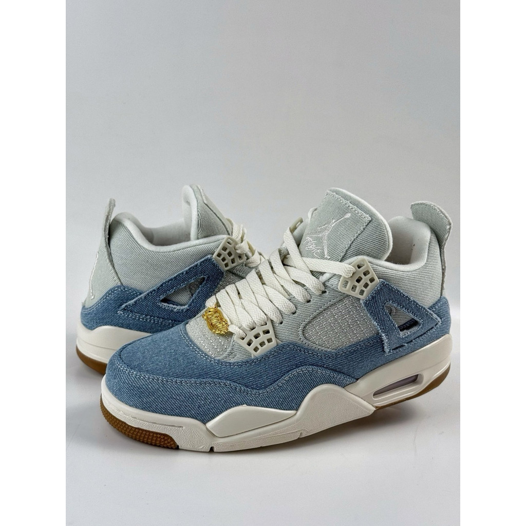 Jordan Air Jordan 4 TEX Worn Blue Putih Biru - Sepatu Wanita Mid Top Retro Nyaman Anti Slip