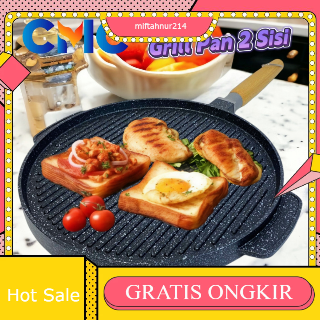 Wajan Pemanggang Daging / Alat Panggang Daging 2 sisi / alat pemanggang BBQ Grill Pan/C-670