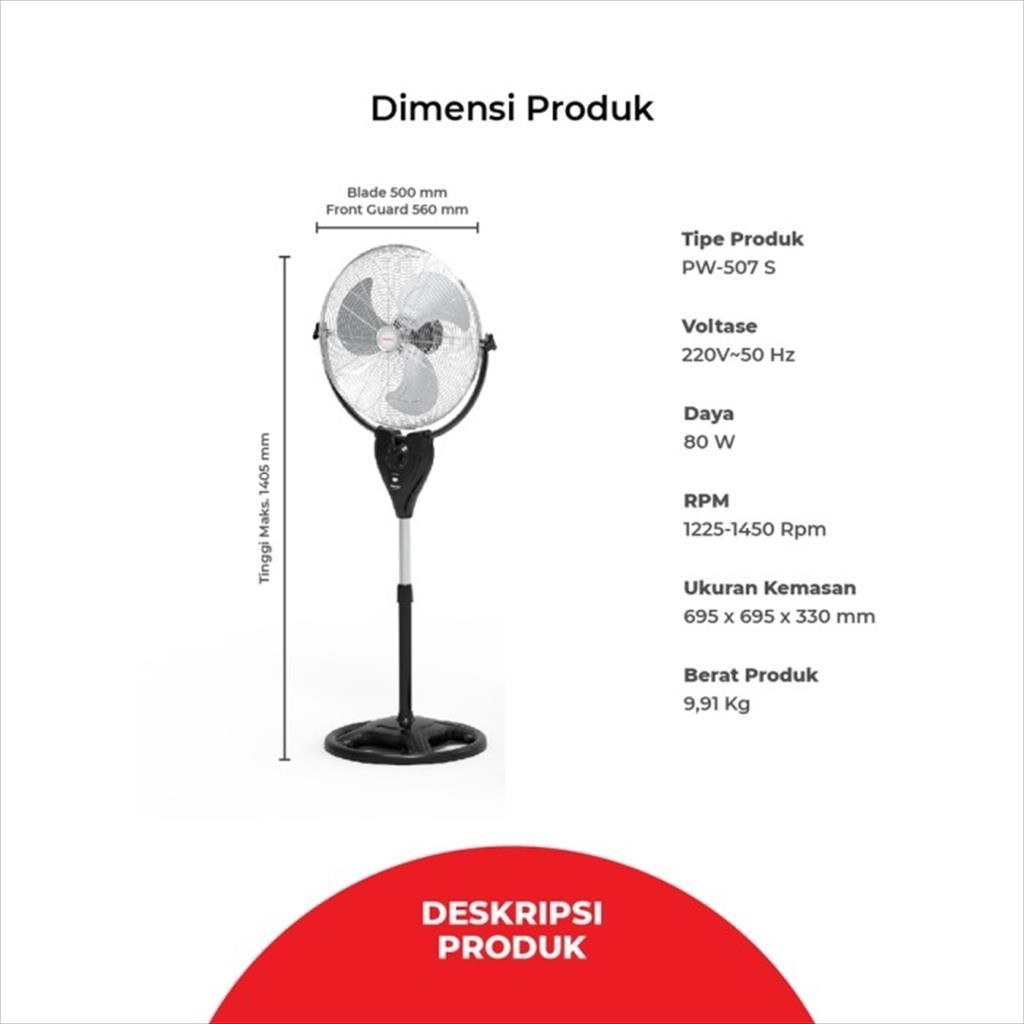 Maspion GOSEND PW 507 S Kipas Angin Berdiri Stand Power Fan 20" 20 Inch PW 507S PW507S PW507