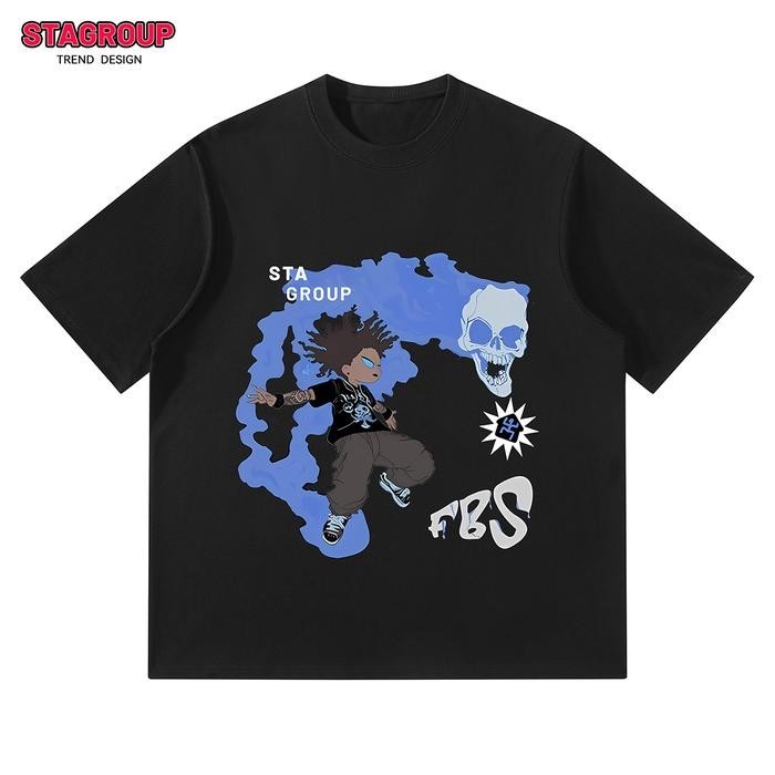 STAGROUP Distro kaos pria style kece   katun 220g  T-Shirt Pria Hitam baju Anime Motif calle tshirt 