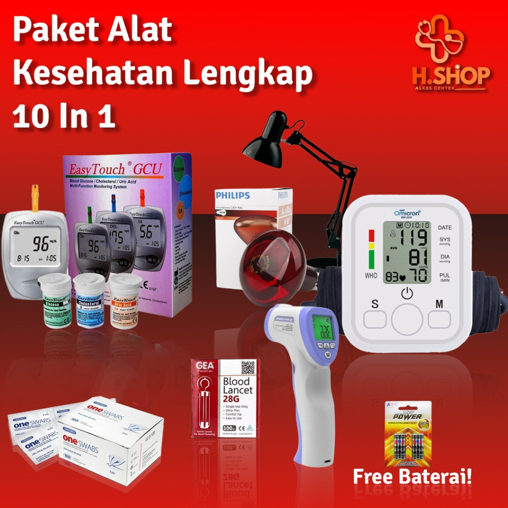 Paket Lengkap Alat Kesehatan PREMIUM 8 in 1 / Tensimeter / Termogun / GCU Easy Touch 3 in 1 / Oxymet