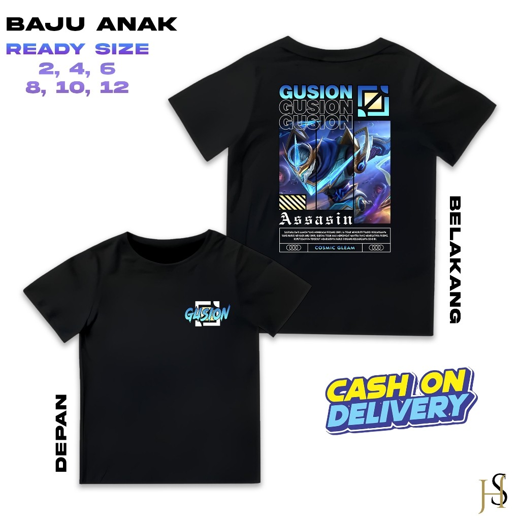 Kaos Hero Mobile Legend - Kaos Anak Atasan Katun Sablon - Kaos Anak Hero ML - Kaos Hero ML Gusion Co