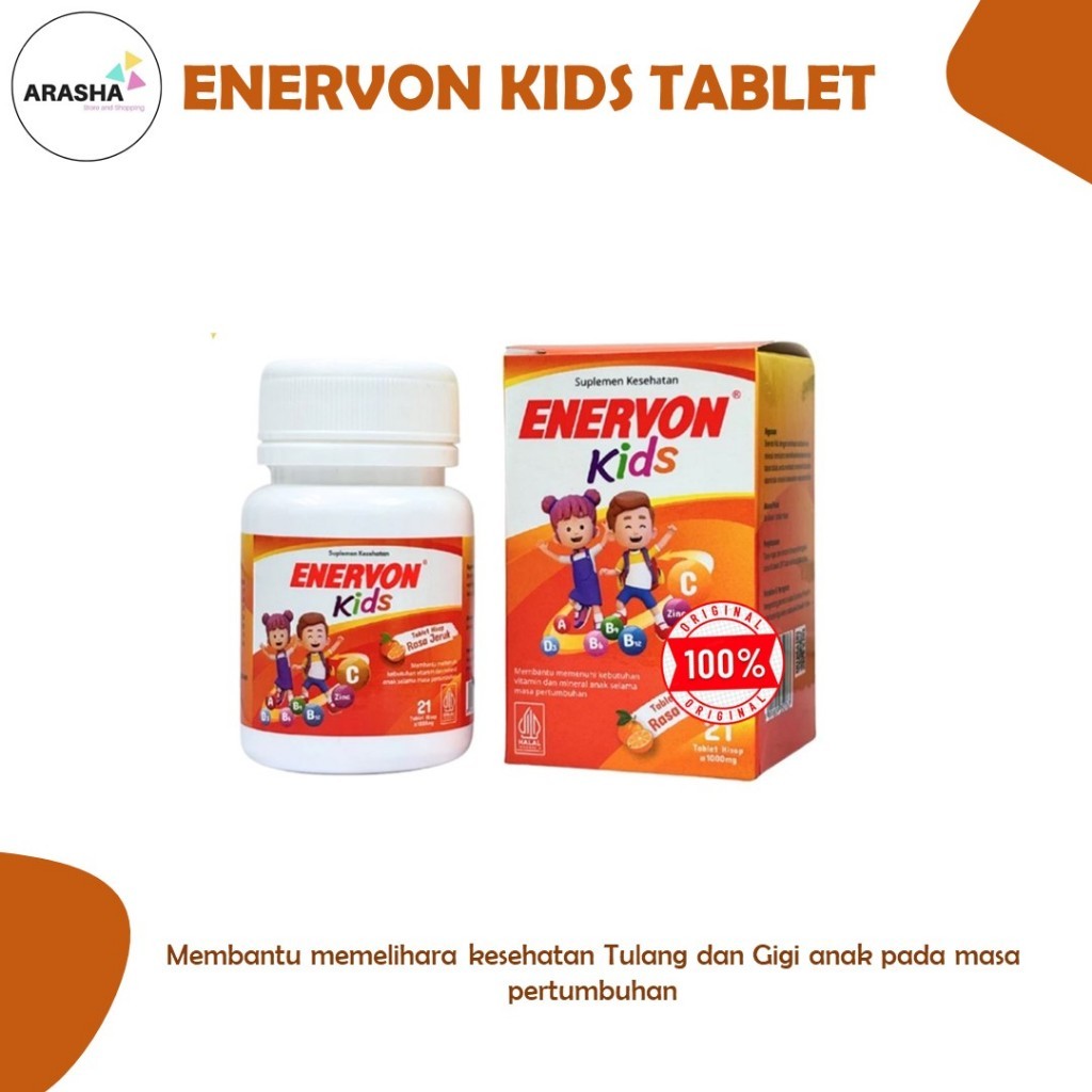 ENERVON KIDS Enervon Kids Tablet Hisap Rasa Jeruk Multivitamin Anak-Vitamin C, A, B Complex, D3 plus