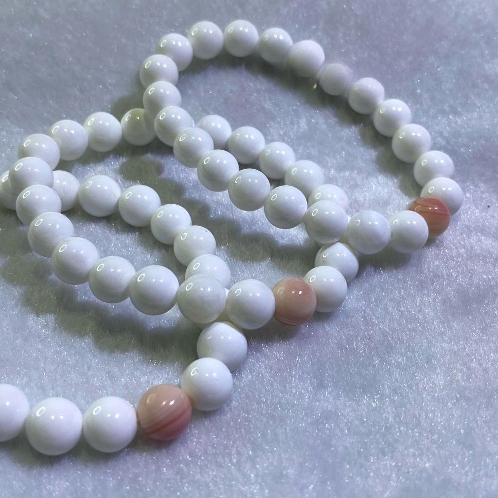 GELANG KULIT KERANG TUA ASLI 100% KOMBINASI PUTIH SERAT PINK BAHAN SUPER BERKUALITAS NATURAL ALAMI B