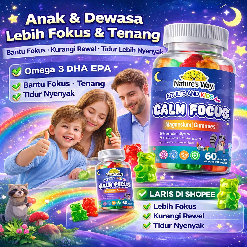 Nature’s Way Calm Focus Gummies – Anak Lebih Nurut & Fokus, Tidak Mudah Rewel Bantu Tidur Nyenyak, ,