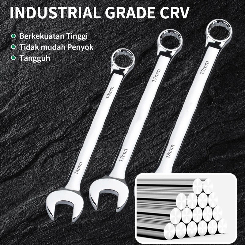 TERLARIS Kunci Ring Pas Set Wrench 14pcs tekiro original Spanner 8-24mm  Kunci Pas Serbaguna Set Wre