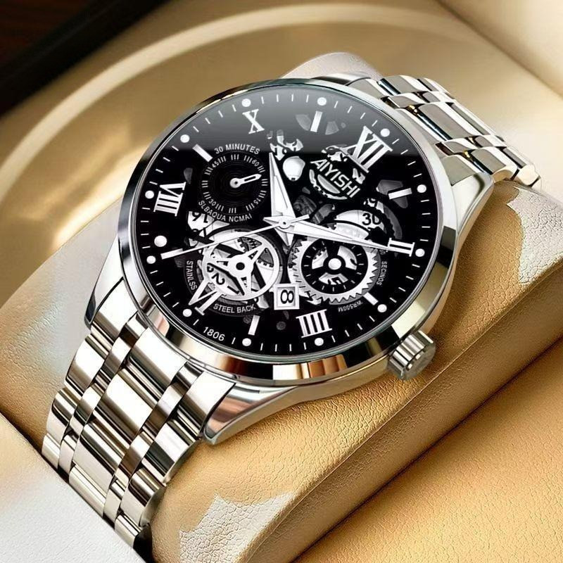 “COD” AIYISHI Cod Jam Tangan Pria Original Display Kuarsa Cahaya Malam Anti Air Tali Stainless Steel