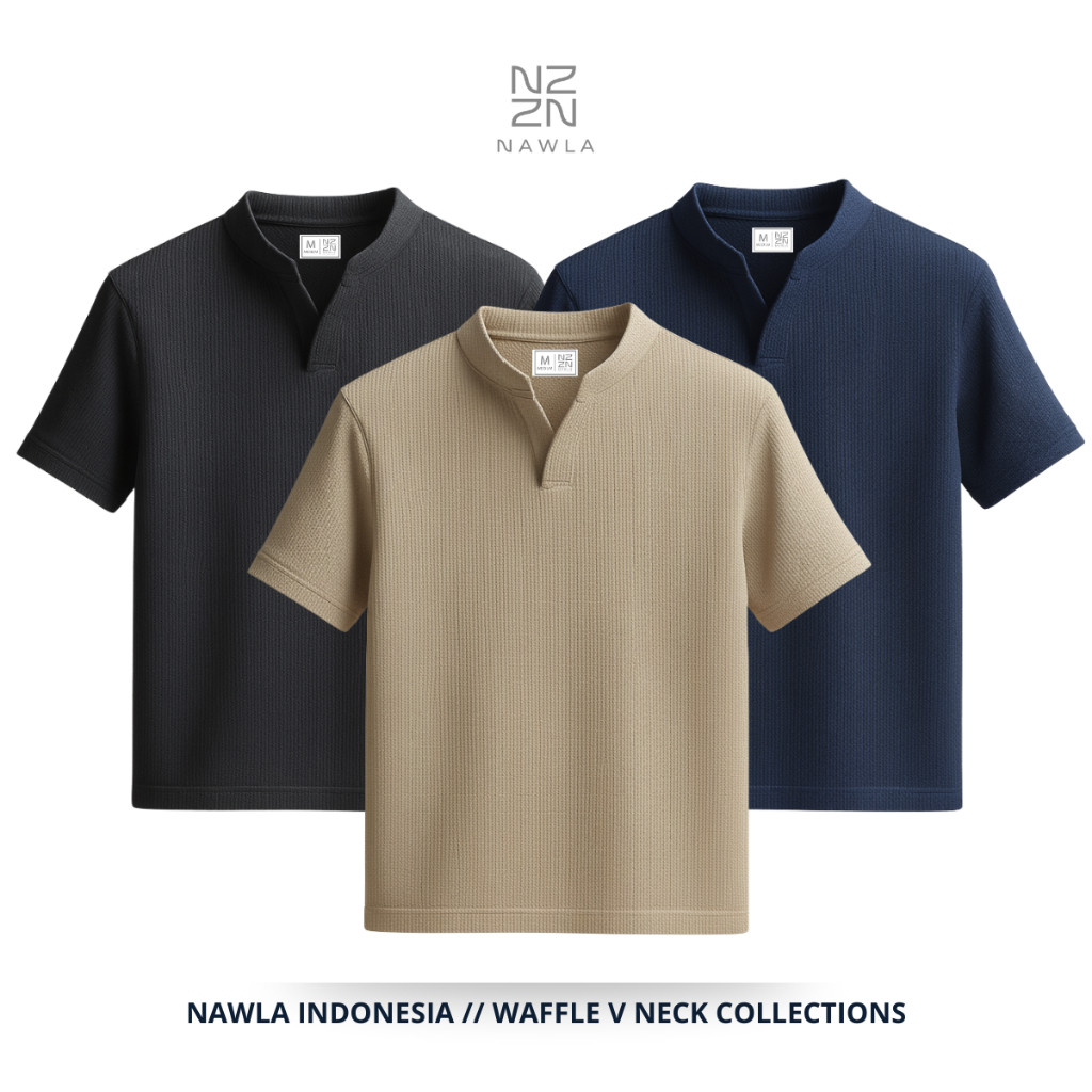 KEKERUN Nawla - Baju Atasan Pria Lengan Pendek Bahan Waffle Knit Berkerah V Neck | Kaos H&M | Kaos U