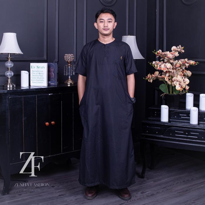 Jubah Gamis Pria Muslim Dewasa Lengan Pendek Kerah Oblong Jubah Arab Lembut Elegan Polimix Import - 