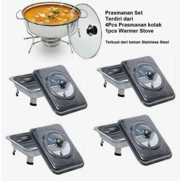 Prasmanan Set Stainless Isi 4Kotak + 1Sop Full Set Isi 4PC