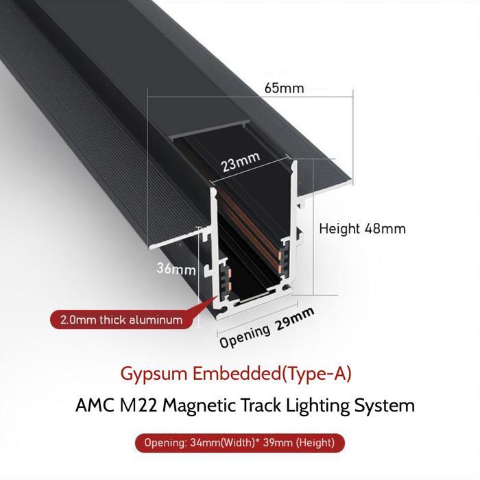 AMC M22 Rail 2 Meter Magnetic Track Lighting System Inbow Outbow Lampu - Gypsum Embedded