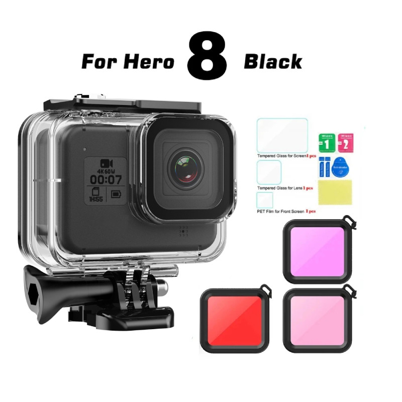 For GoPro 8 Waterproof Case With Filter Waterproof Black ve Case for Go Pro8 Housing Underwater Acti