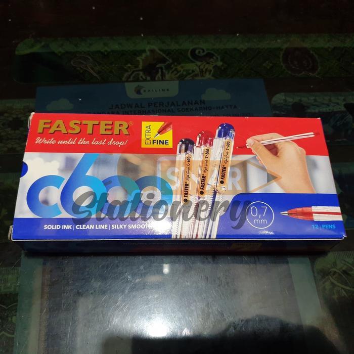 Pulpen c600 faster biru 1pak isi 12pc