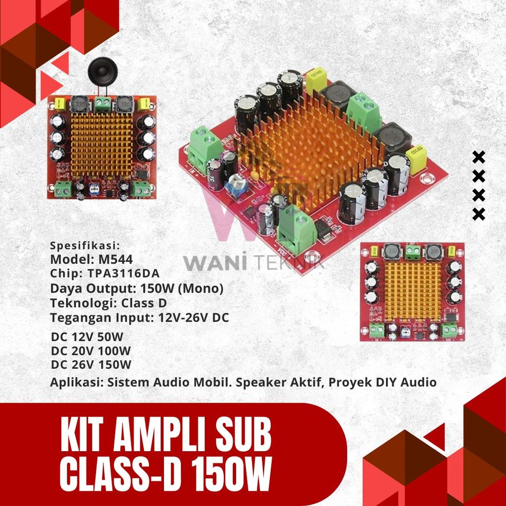 Power Amplifier Mono Class D TPA3116 150W DC 12–24V