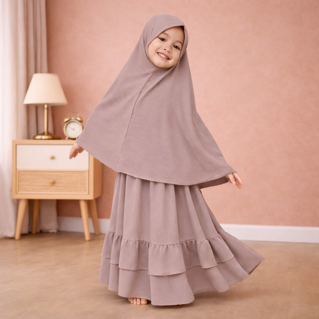 Gamis Anak Khimar Adem Set Kerudung | Gamis Syar'i Muslimah