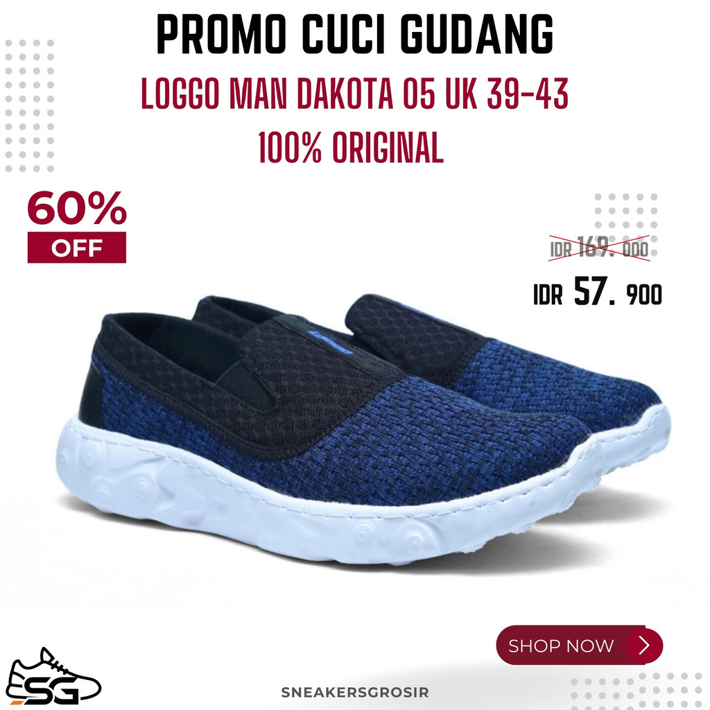 CUCI GUDANG SEPATU SLIP ON LOGGO MAN DAKOTA 05 100% ORIGINAL || SLIP ON PRIA UKURAN 39 - 43