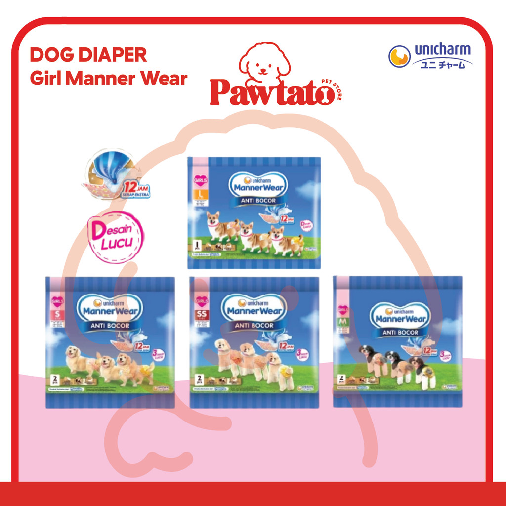 Popok Anjing Betina Unicharm Manner Wear Girl Sachet isi 2PCS Dan 1PCS Female Puppy Dog Belt Pipis P