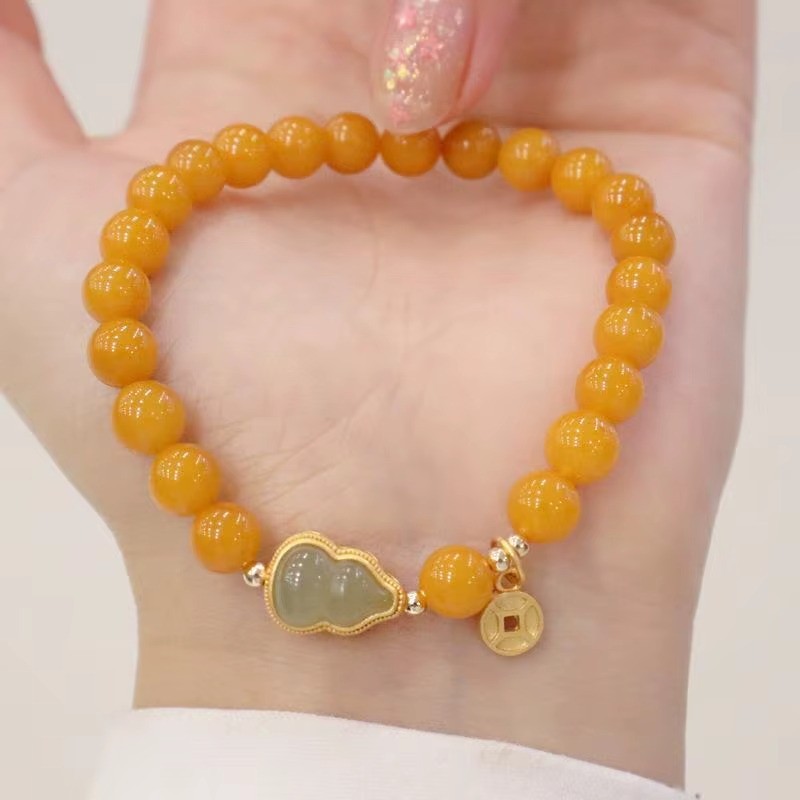 Yamata Gelang Manik-manik Batu Akik Kuning Alami Gaya Tiongkok untuk Wanita Anak Perempuan Obsidian 