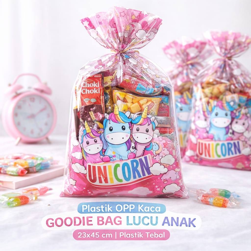23x45cm Plastik OPP KACA Bingkisan Snack Kue Ulang Tahun Anak Parcel Ultah Karakter Grosir Unike