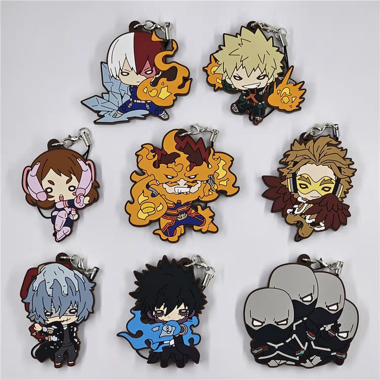 My Hero Academia Anime Bakugou Katsuki Midoriya Izuku Dabi Hawks Rubber Keyain Ornament Toys Collect