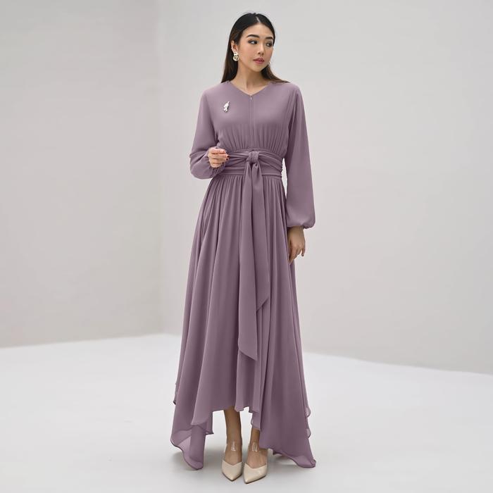 Layerna Dress Elegan Simple Fashion Muslim Gaun Ceruty Babydoll Lapis Furing - Lemon, Size