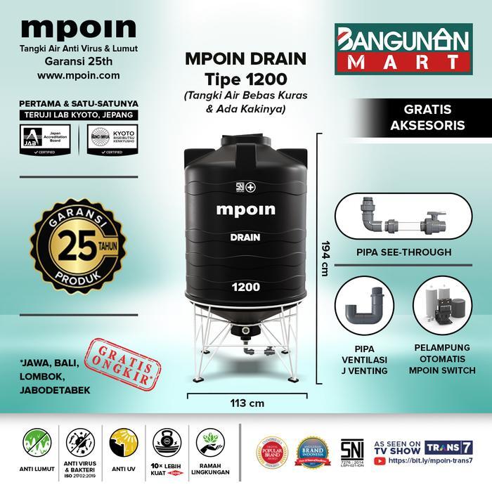 Toren Tangki Air MPOIN Drain 1200 Kapasitas 1100 Liter