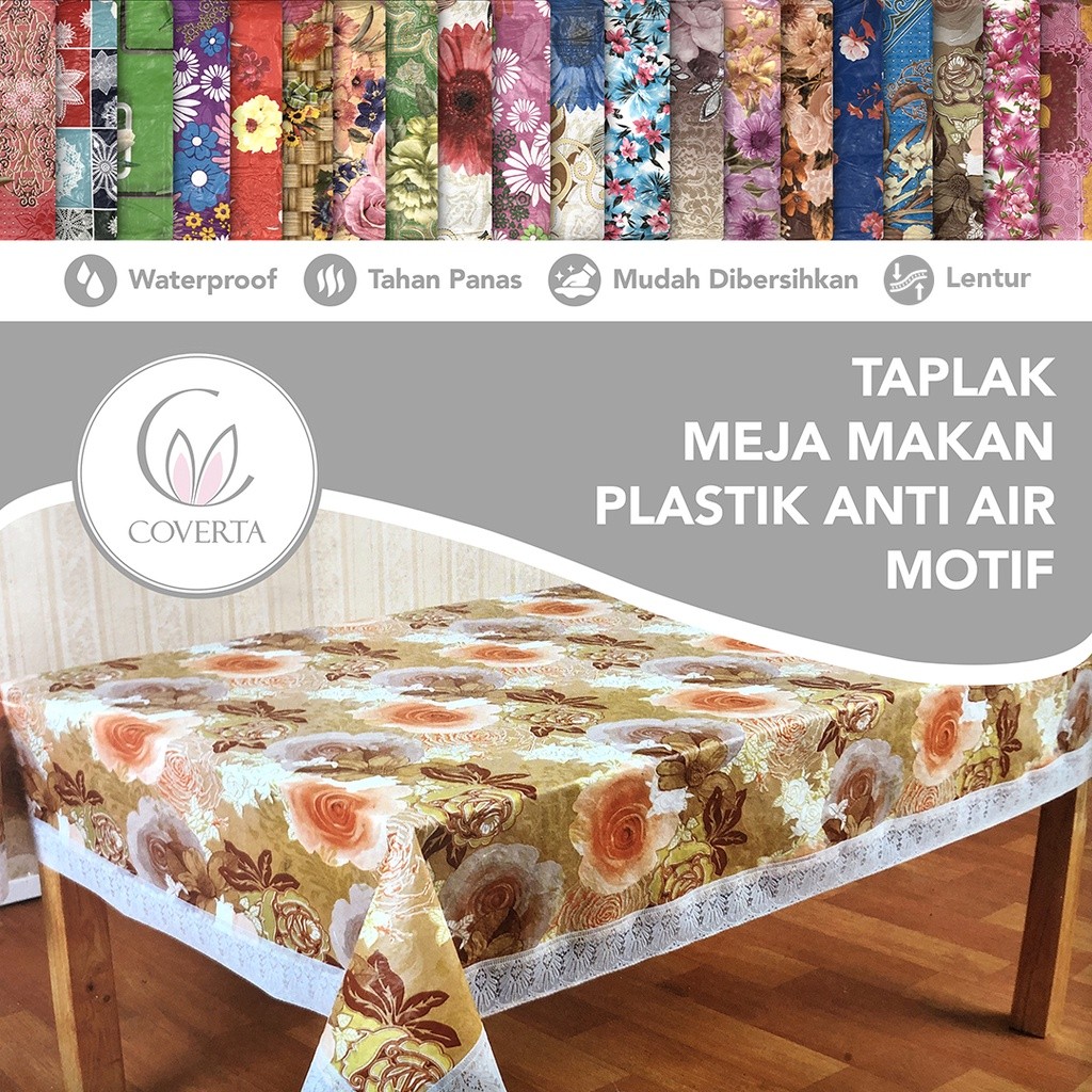 (OLVERA) Taplak Meja Makan Plastik Anti Air Motif - Bentuk Kotak / Segi