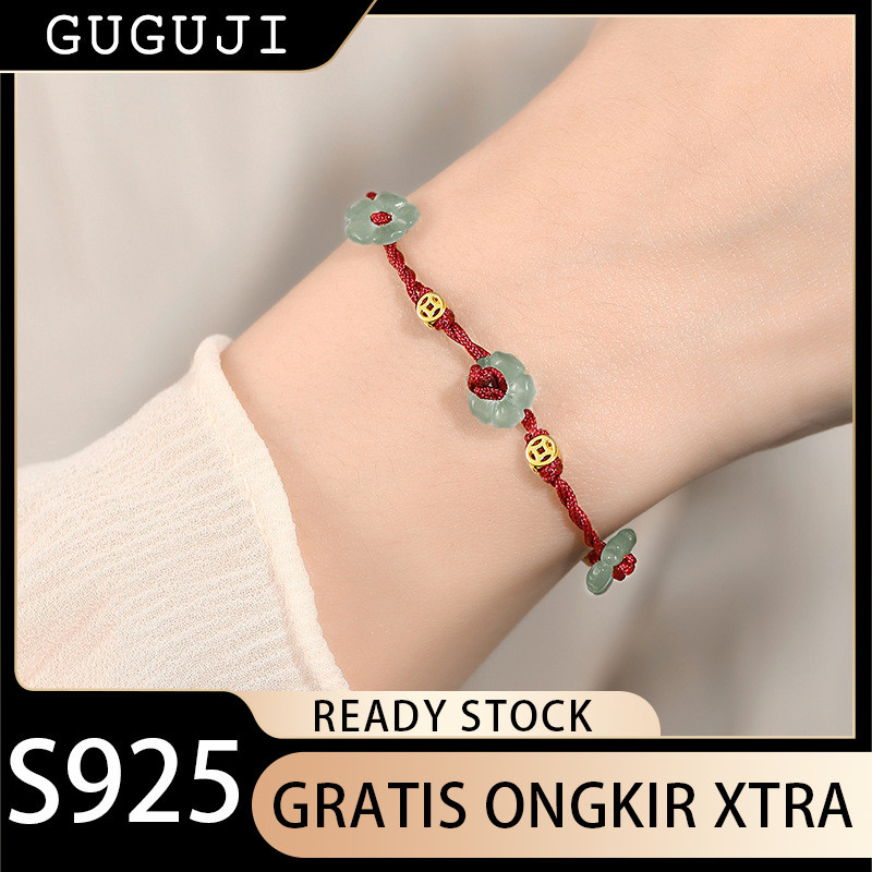 GUGUJI Gelang Batu Giok Tali Merah Dan Gelang Kaki Mutiara